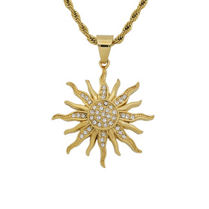 2024 New Simple Fashion Circle Sunburst Pendant Fine Necklace Creative Stainless Steel Diamond Vintage Jewelry for Women