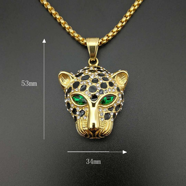 Fine Jewelry Necklaces 18K Gold Plated Stainless Steel Green Eyes Leopard Head Necklace Custom Fashion Necklace Jewelry