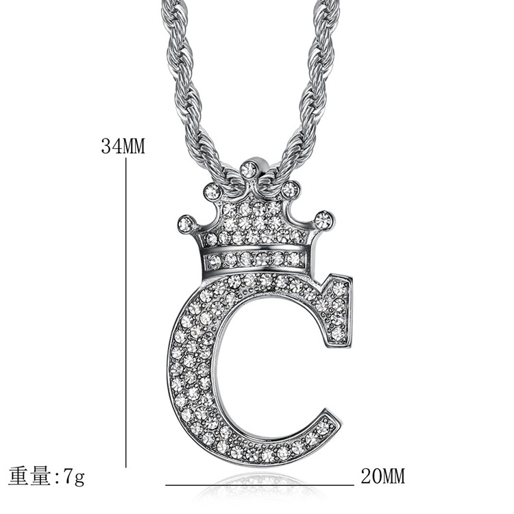 Fashion Jewelry hiphop fine stainless steel man Pendants Necklaces Gold Plated 26 Letter Pendant Diamond Crown necklace for men