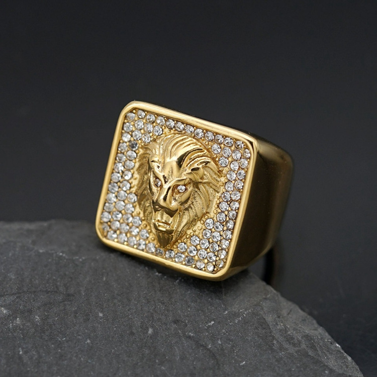 European American Fashion Hip Hop Jewelry Fashion Fine Lion Head Ring Punk Stainless Steel Rings for Men