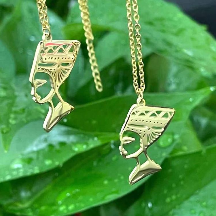 fashion Stainless steel jewelry 18k gold plated queen african nefertiti charm queen necklace Egyptian pendant Necklace