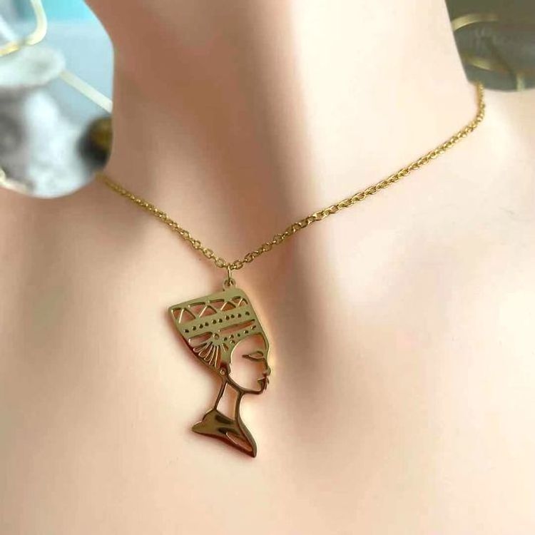 fashion Stainless steel jewelry 18k gold plated queen african nefertiti charm queen necklace Egyptian pendant Necklace