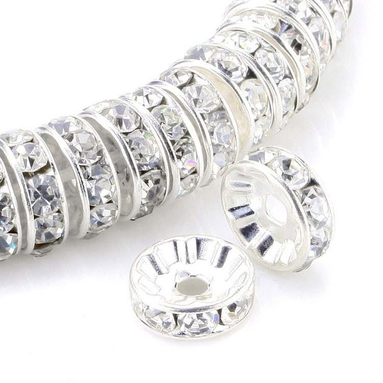 Spacer Beads 8mm Silver Plated Czech Crystal Rhinestone for Jewelry Making Loose Beads for Bracelets DIY