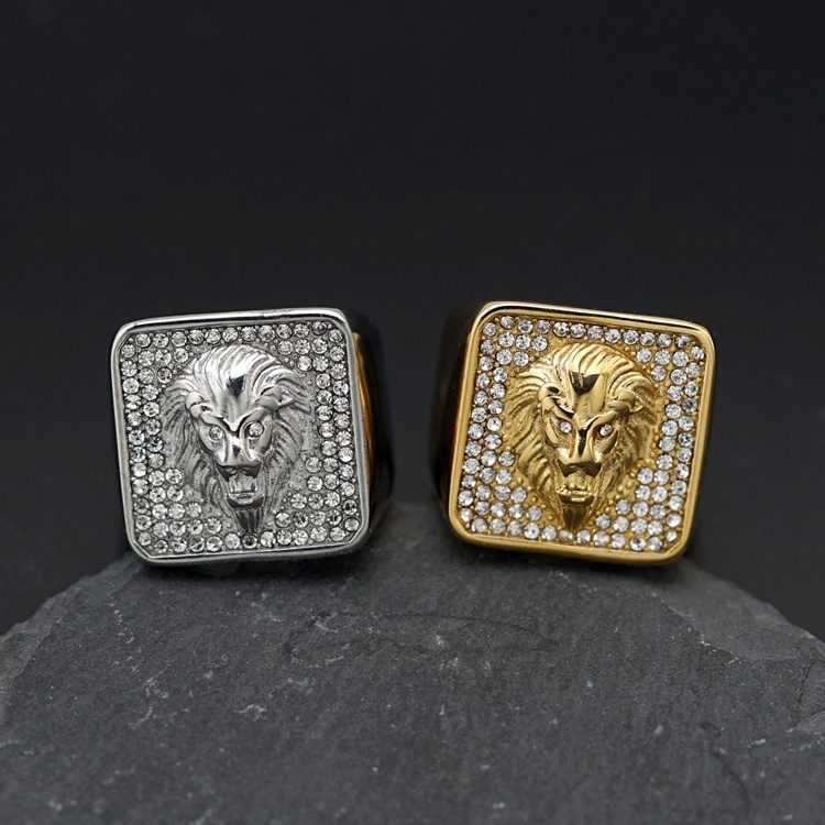 European American Fashion Hip Hop Jewelry Fashion Fine Lion Head Ring Punk Stainless Steel Rings for Men