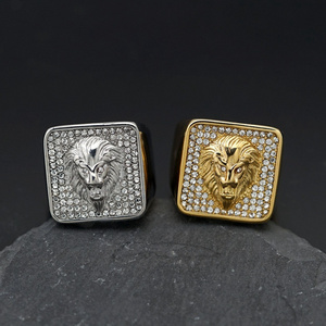 European American Fashion Hip Hop Jewelry Fashion Fine Lion Head Ring Punk Stainless Steel Rings for Men