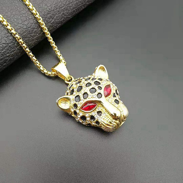 Fine Jewelry Necklaces 18K Gold Plated Stainless Steel Green Eyes Leopard Head Necklace Custom Fashion Necklace Jewelry