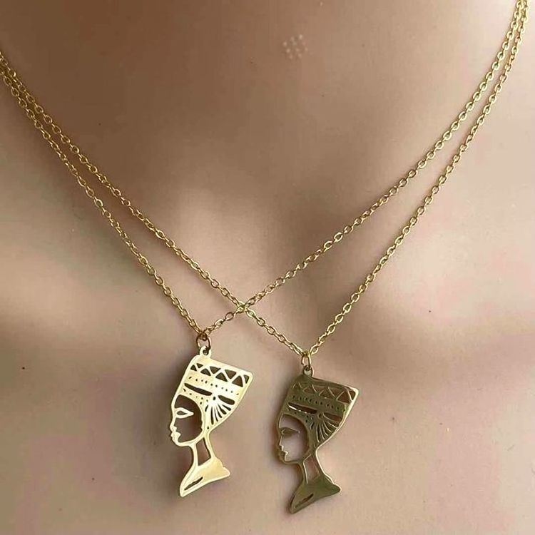 fashion Stainless steel jewelry 18k gold plated queen african nefertiti charm queen necklace Egyptian pendant Necklace