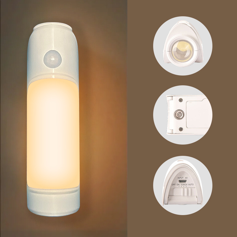 High Quality Usb Rechargeable Stair Lamp Pir Motion Sensor Led Night Light With Flashlight