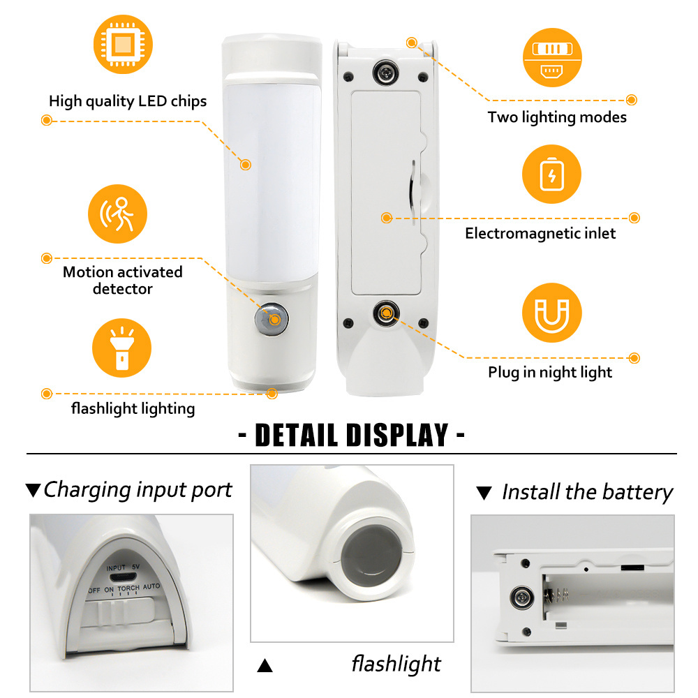 High Quality Usb Rechargeable Stair Lamp Pir Motion Sensor Led Night Light With Flashlight