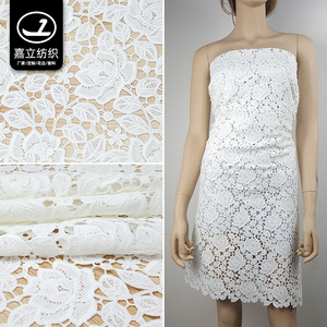 High quality white soft hollow water-soluble polyester 3D flower embroidery lace fabric for women