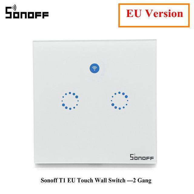 SONOFF T1 2 Gang Smart WiFi Wireless Touch Control Wall Shutter Light Switch With UK/EU/US Plug