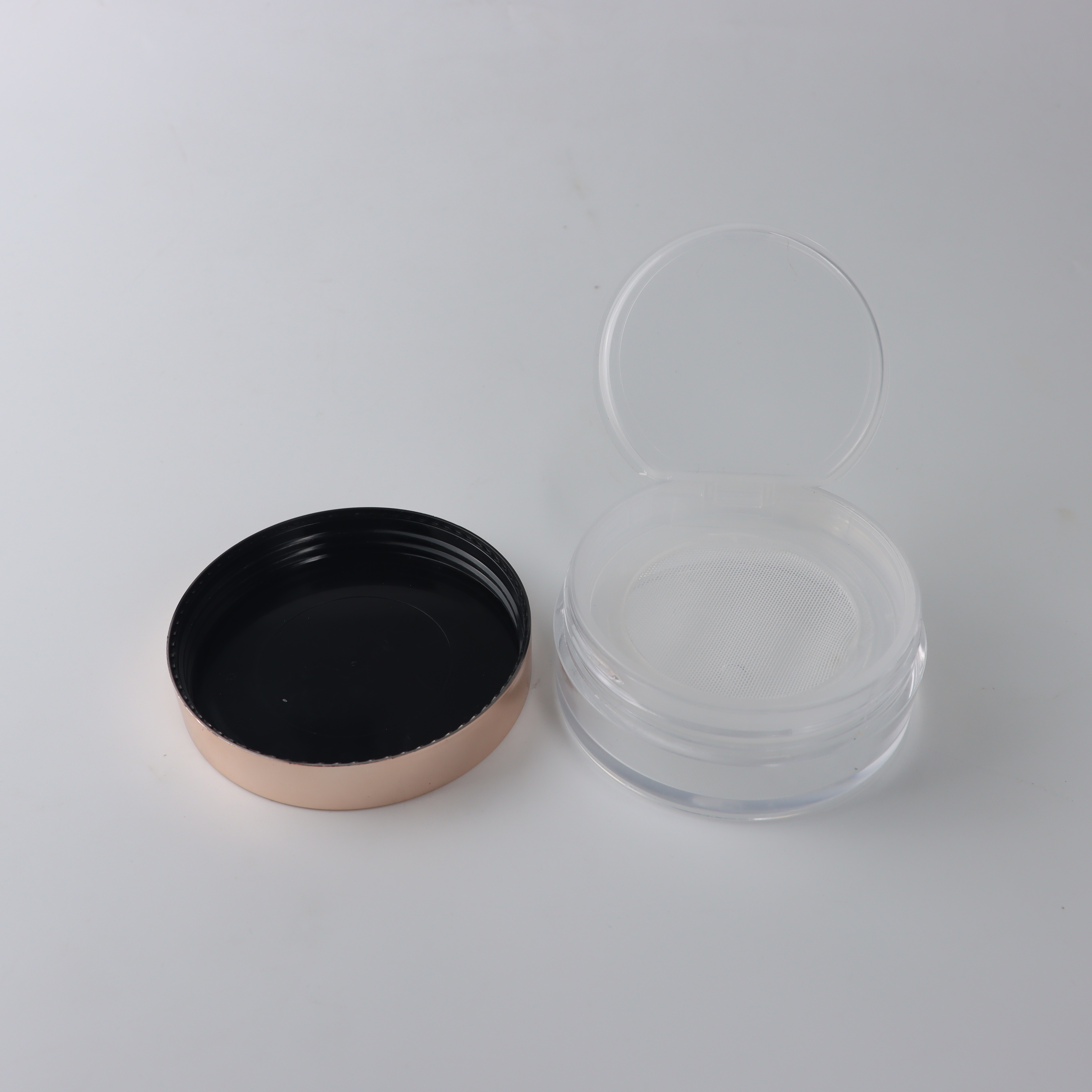 Plastic round glod cap clear loose powder jar cosmetic sifter powder containers