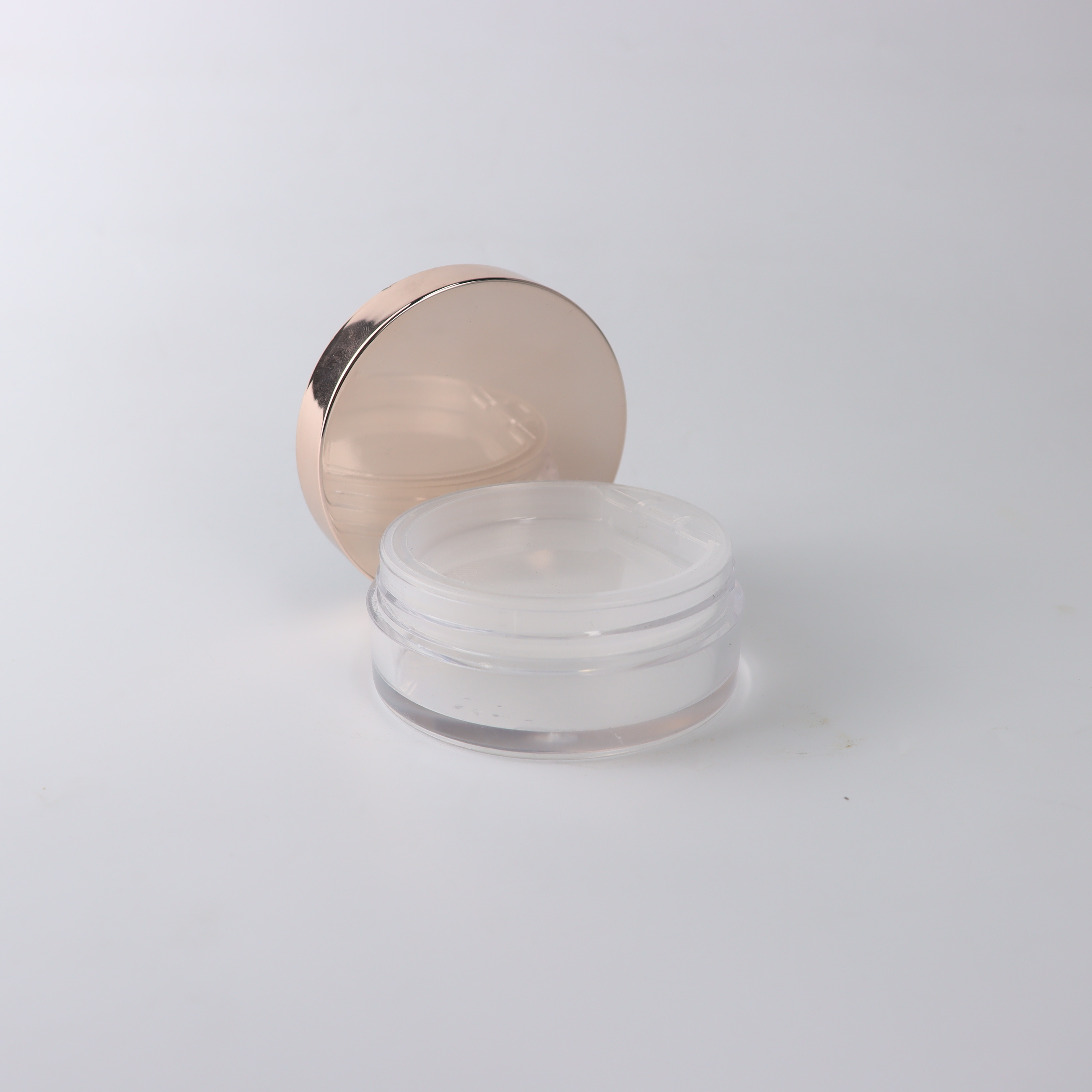 Plastic round glod cap clear loose powder jar cosmetic sifter powder containers