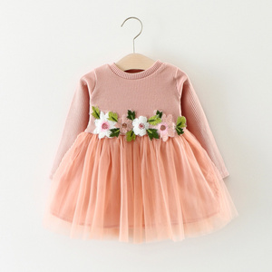 Party Gift Frock Tulle Infant Newborn Kids White Casual Winter Autumn Solid Cotton Long Sleeve Pink Dress for Baby Girls