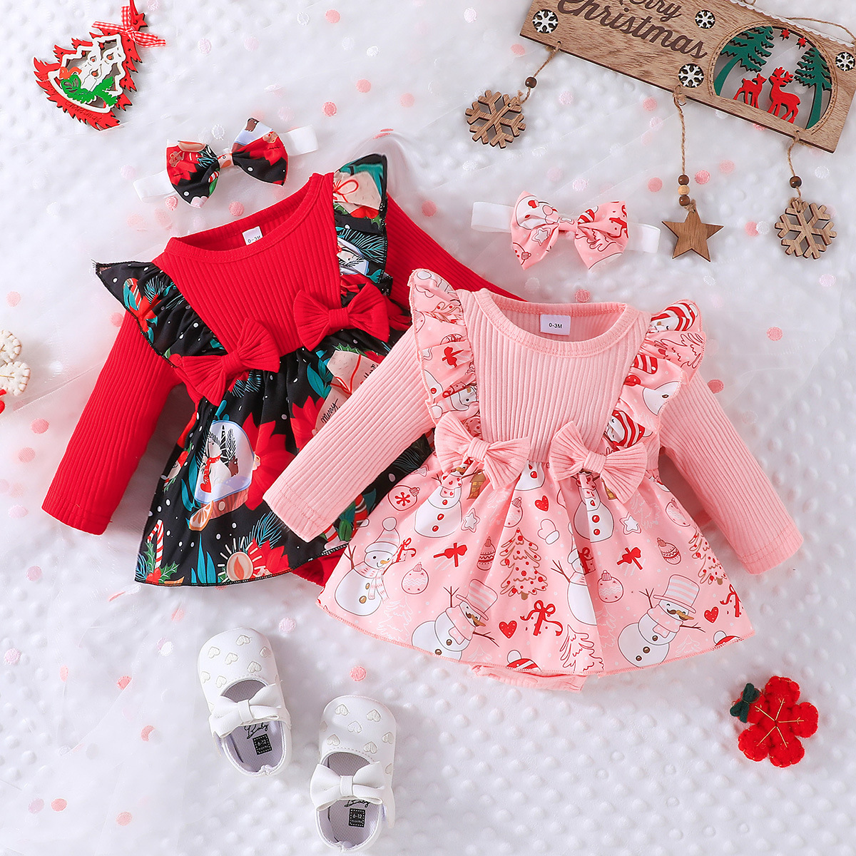 Toddler Newborn New Year Winter Red Pink Long Sleeve infant Baby Girl Jumpsuit Christmas dress Skirt Tutu onesie Rompers