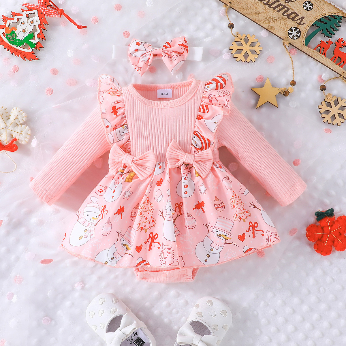 Toddler Newborn New Year Winter Red Pink Long Sleeve infant Baby Girl Jumpsuit Christmas dress Skirt Tutu onesie Rompers