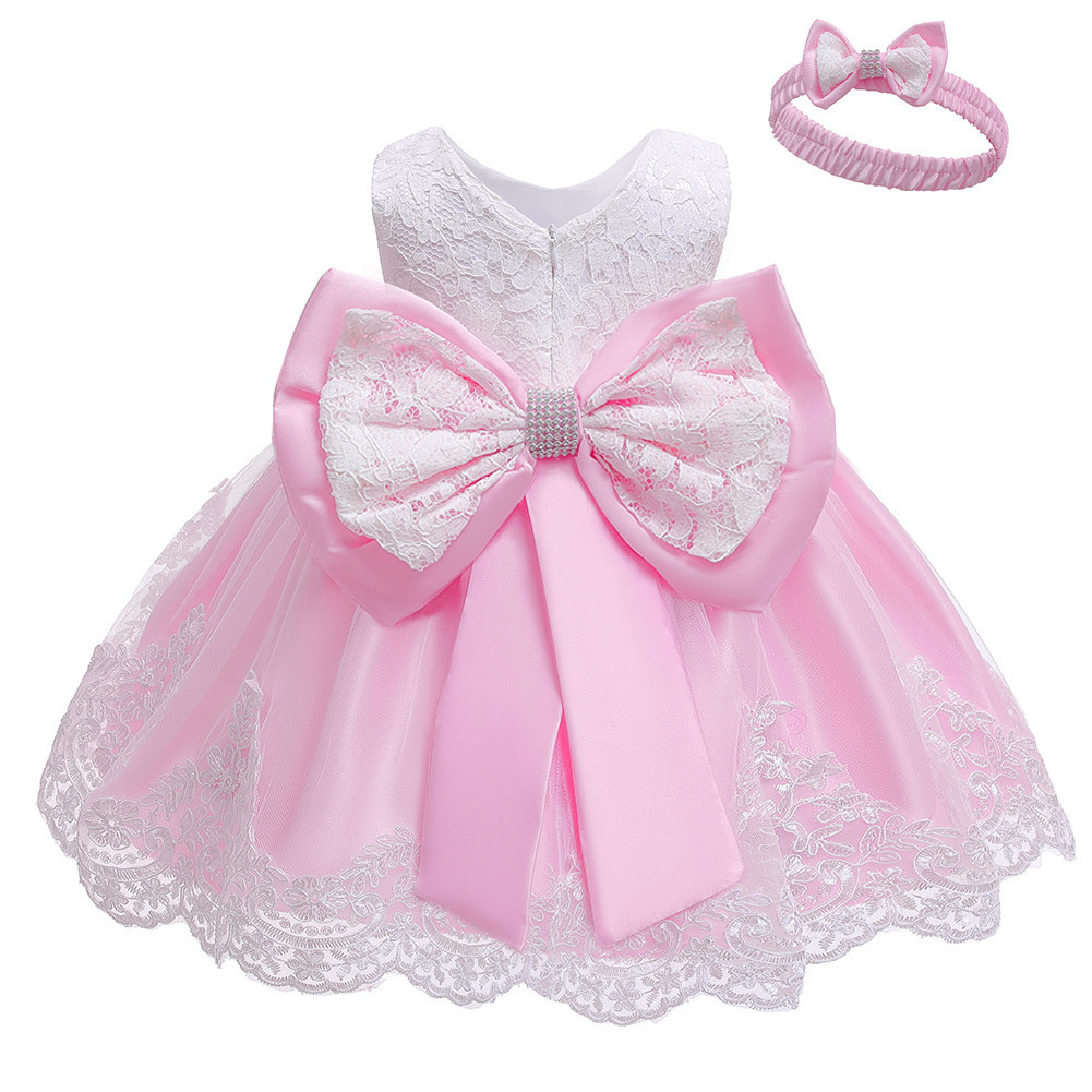 kids evening 1st year Children dress red white baby pink birthday princess party toddler girls dresses