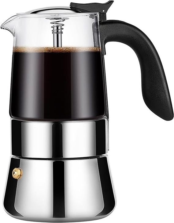 Moka Pot Induction Stovetop Espresso Maker, Borosilicate Glass & Stainless Steel Moka Pot