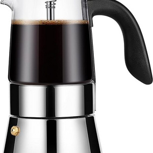 Moka Pot Induction Stovetop Espresso Maker, Borosilicate Glass & Stainless Steel Moka Pot