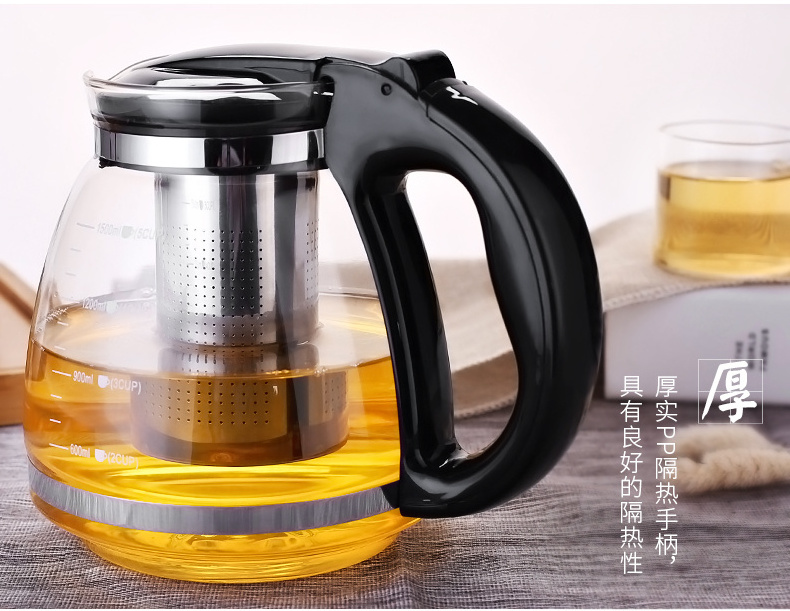 Easy clean 1500ml & 2000ml kitchen glass coffee pot kit glass tea pot with plastic handle