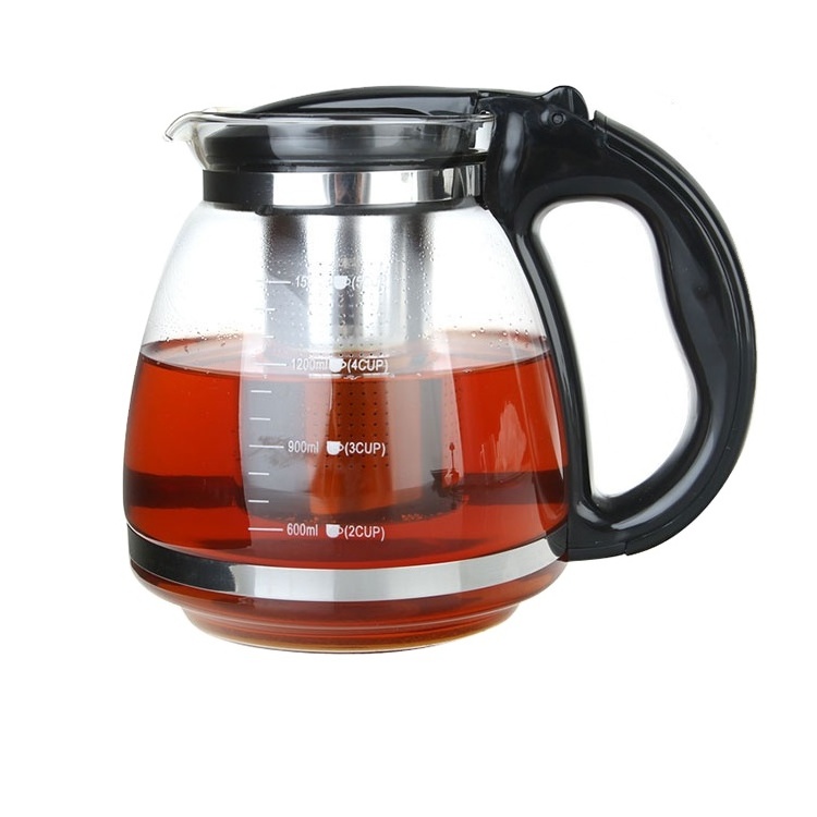 Easy clean 1500ml & 2000ml kitchen glass coffee pot kit glass tea pot with plastic handle