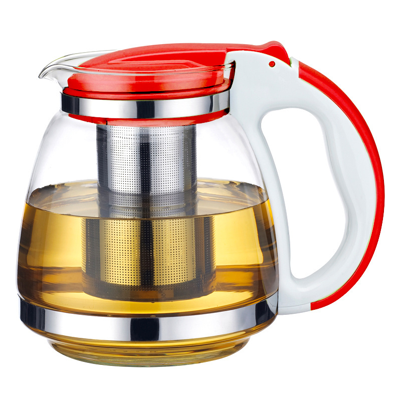 Big capacity 1500ml & 2000ml 5 color  heat resisting clear glass coffee & tea pot with infuser