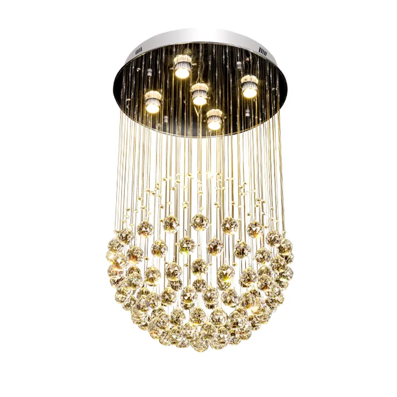 Wholesale Modern Drum Ceiling Light Fixture Lamp Raindrop Flush Mount Round Metal Shade Pendant Crystal Chandelier