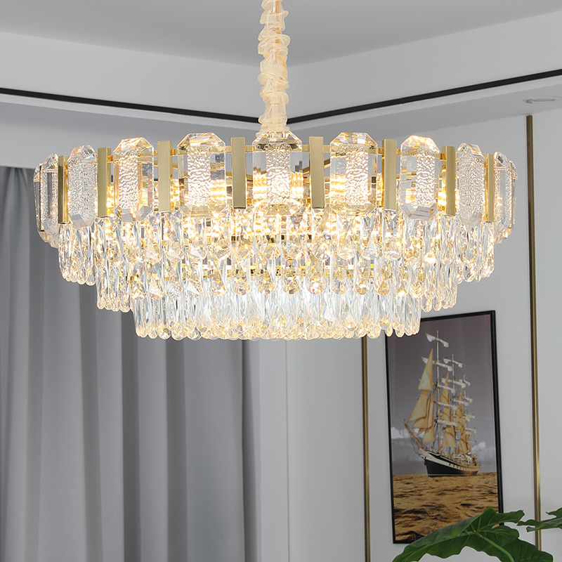 Wholesale luxury gold crystal brass pendant light round LED ceiling lights modern Style k9 crystal chandelier for living room