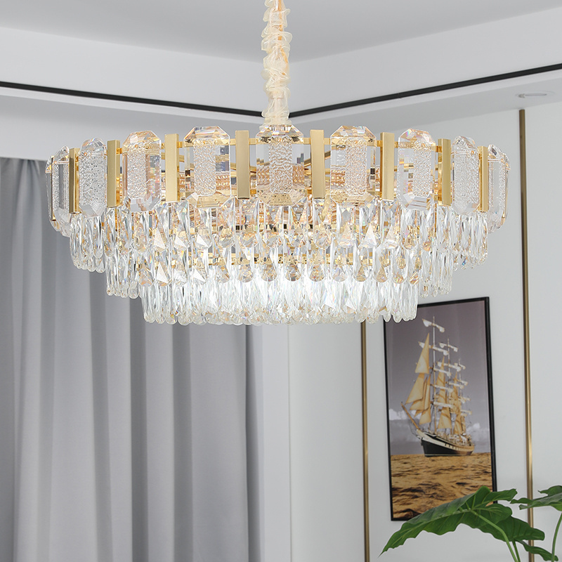 Wholesale luxury gold crystal brass pendant light round LED ceiling lights modern Style k9 crystal chandelier for living room