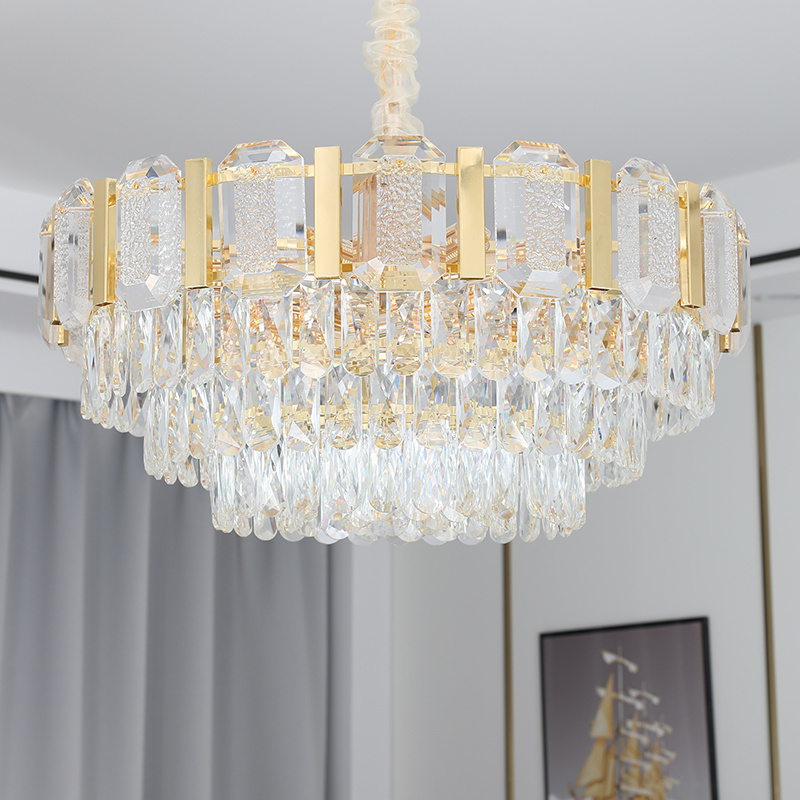 Wholesale luxury gold crystal brass pendant light round LED ceiling lights modern Style k9 crystal chandelier for living room