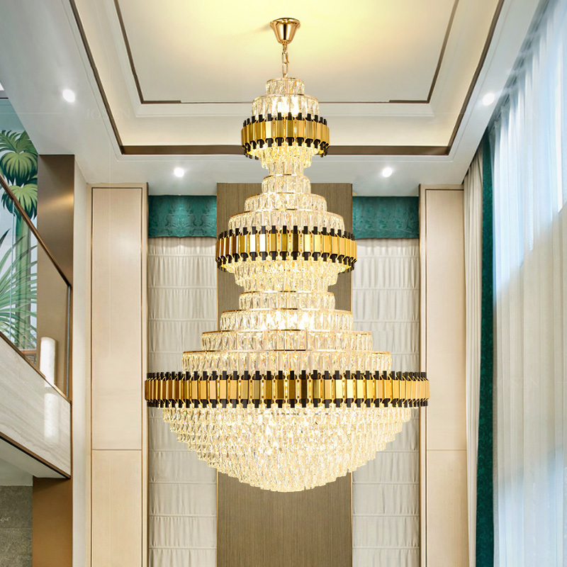 Modern High Ceiling Luxury Hotel Stair Lights K9 Crystal Pendant Lamp E14 E12 Villa Staircase Chandelier Lighting