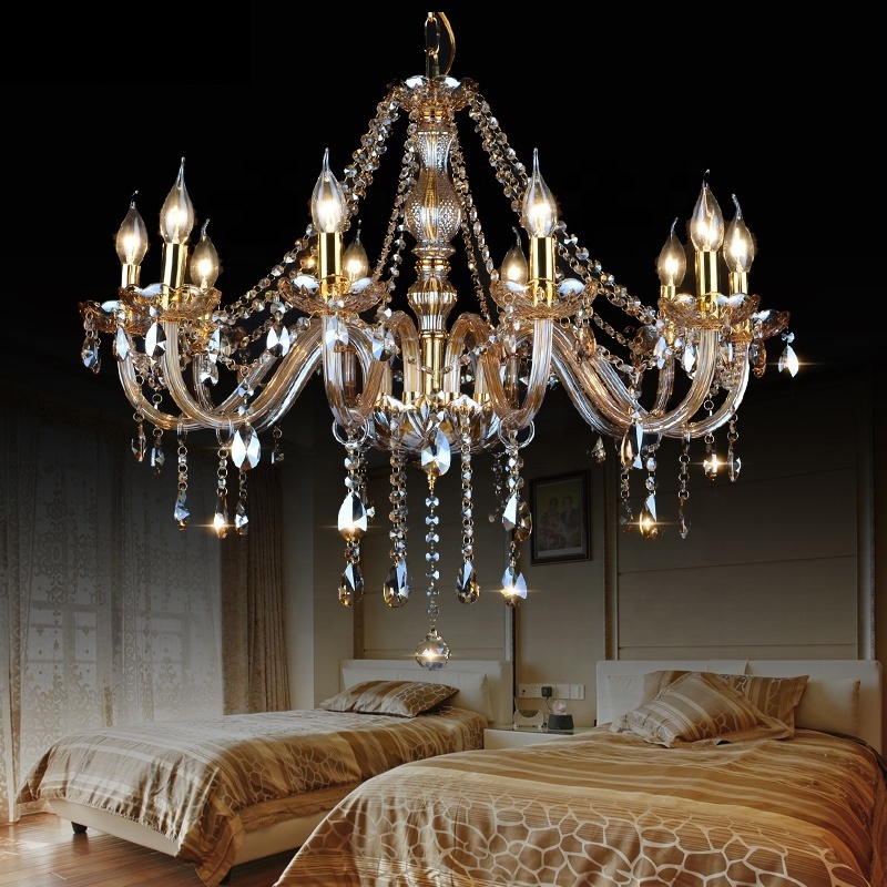 Modern crystal chandelier luxury home living room chandeliers lighting champagne transparent luster hotel pendant lamp