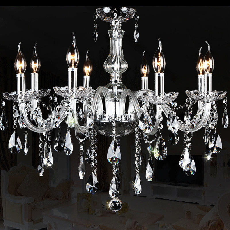 6 Arms Simple Luxury Crystal Chandeliers Lamps Glass Chandelier Pendant Light for Living Room Bedroom