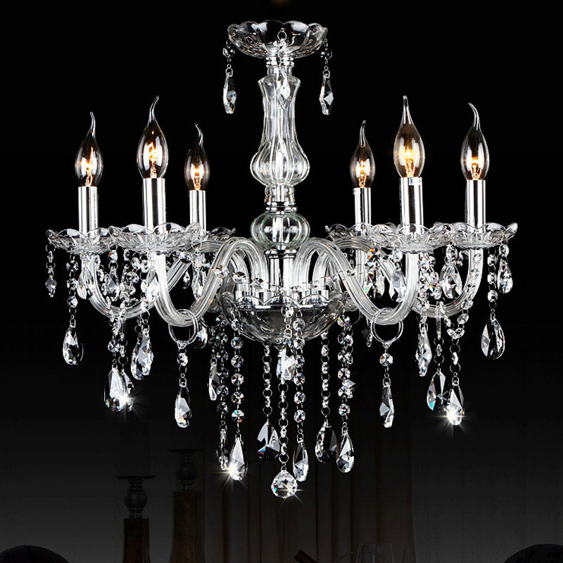 6 Arms Simple Luxury Crystal Chandeliers Lamps Glass Chandelier Pendant Light for Living Room Bedroom