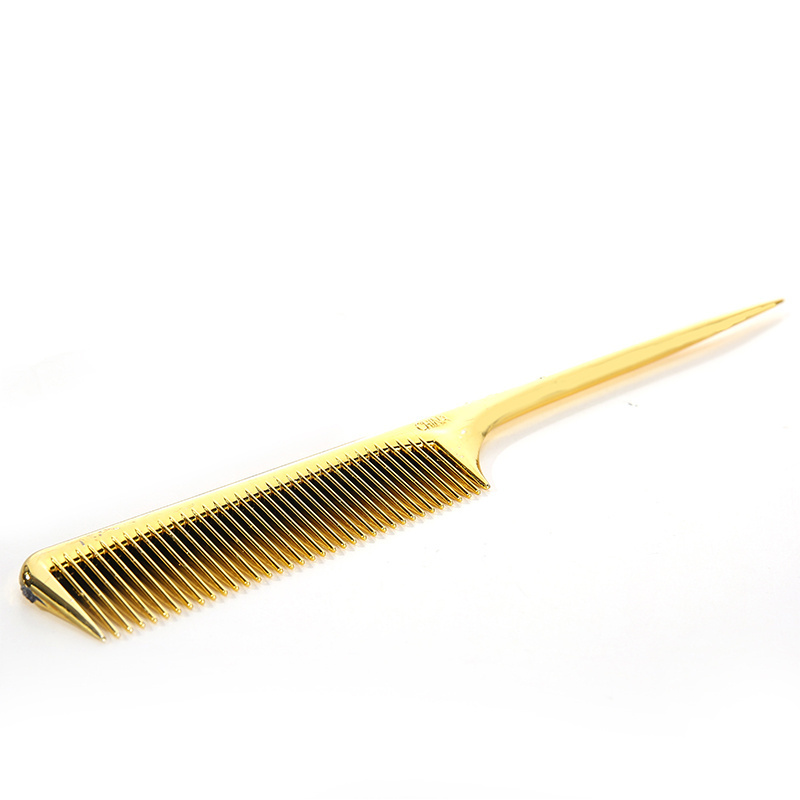 Customizable Logo Gold Tail Comb Plastic Rat Tail Comb For Hairdressing Salon Tools Gold Styling Comb