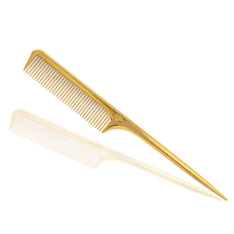 Customizable Logo Gold Tail Comb Plastic Rat Tail Comb For Hairdressing Salon Tools Gold Styling Comb