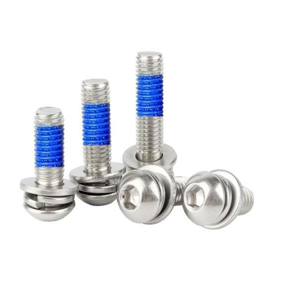 Silver-plated stainless steel blue rubber powder rubber anti-loose and anti-falling screws Pan head screws 4*10 combination