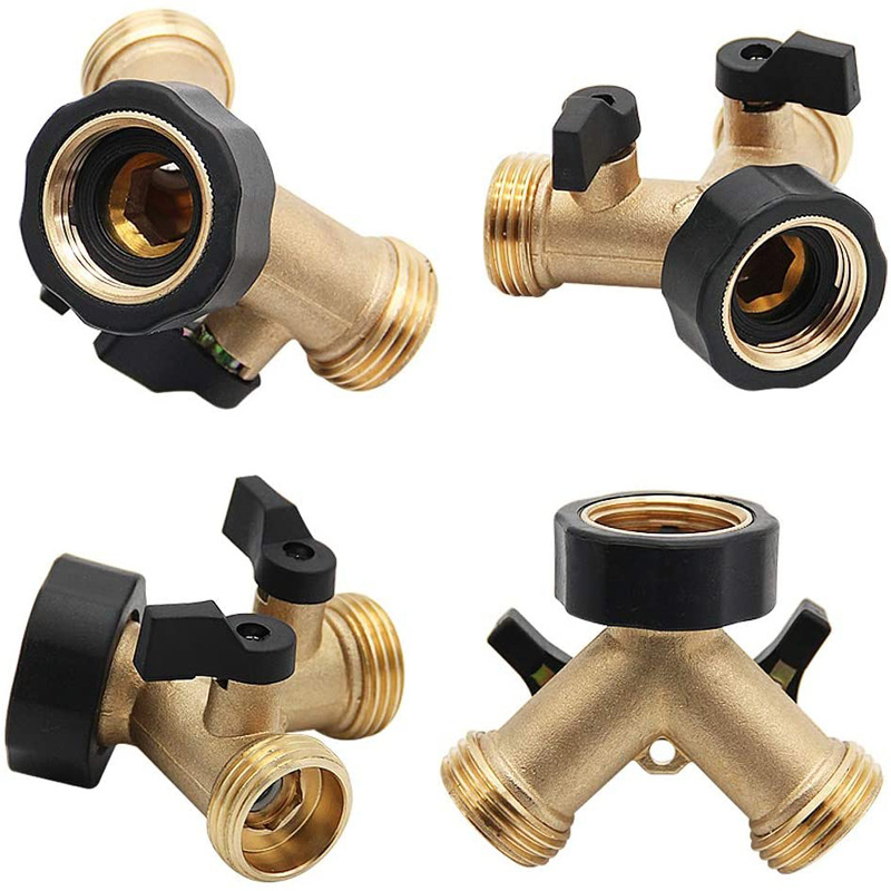 Solid Brass Body Backyard 2 Way Y Valve Garden Hose Connector Splitter Adapter shower with tripod