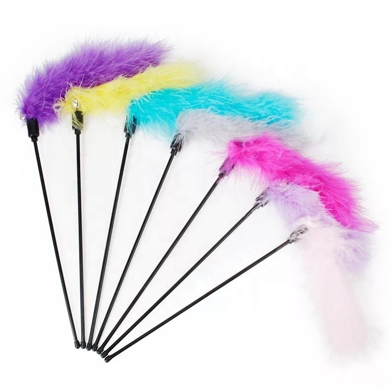 Wholesale Colorful Eco-Friendly Plush Feather Toys Tease Cat Stick Toys