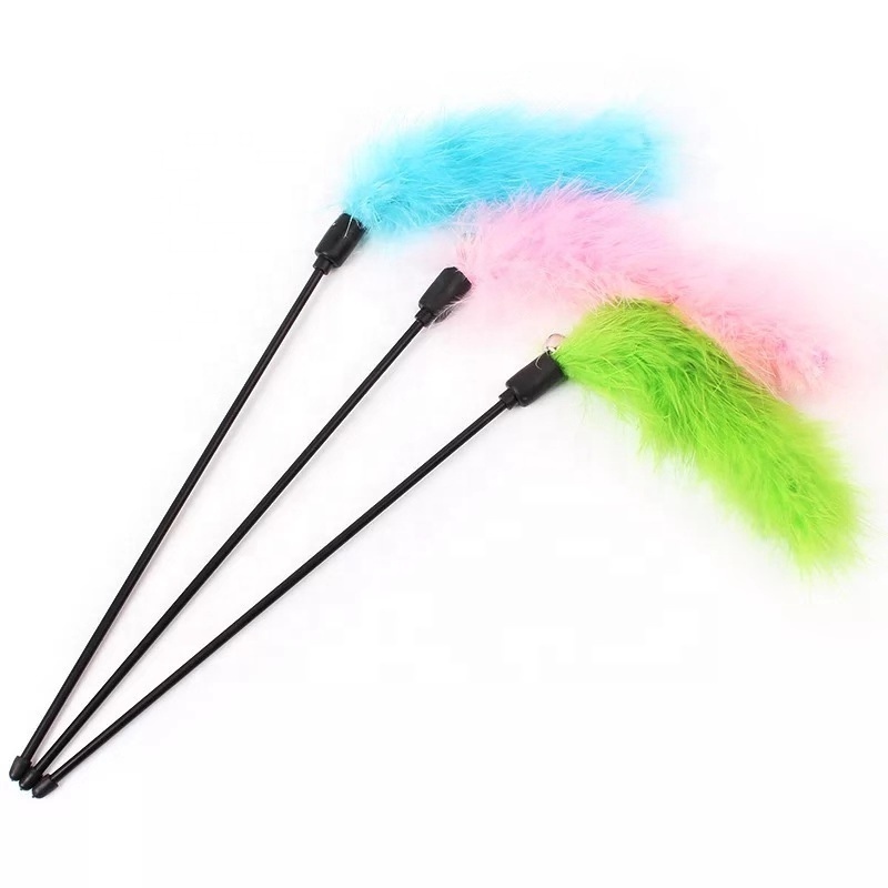 Wholesale Colorful Eco-Friendly Plush Feather Toys Tease Cat Stick Toys