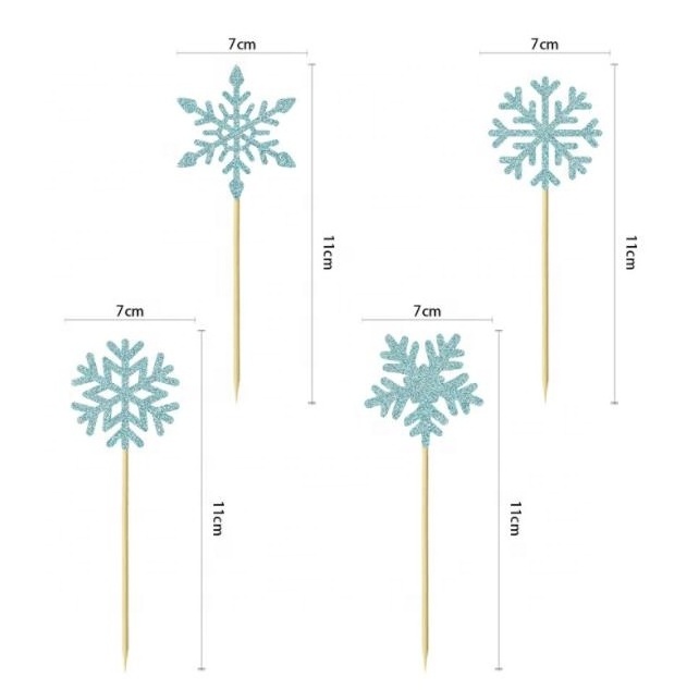 cake decorating supplies winter Christmas silver blue snowflake cake topper winter theme party decoration cake plug-in