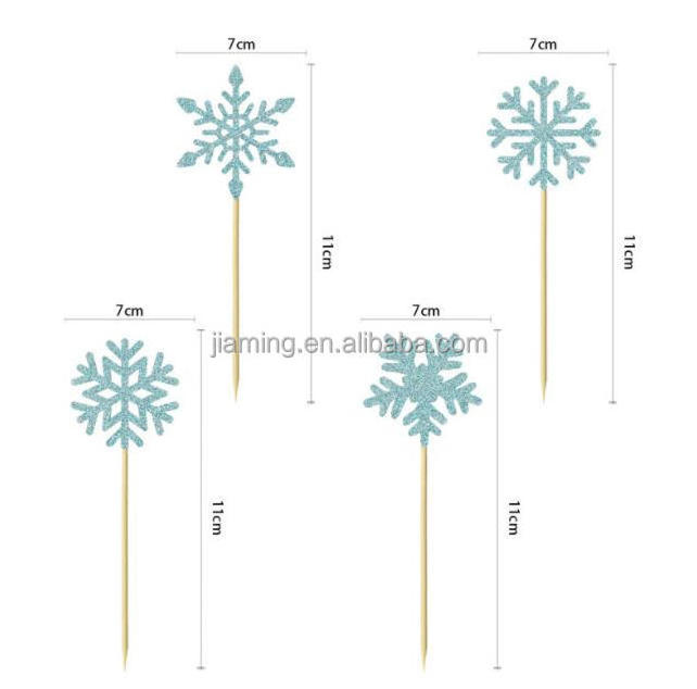 cake decorating supplies winter Christmas silver blue snowflake cake topper winter theme party decoration cake plug-in