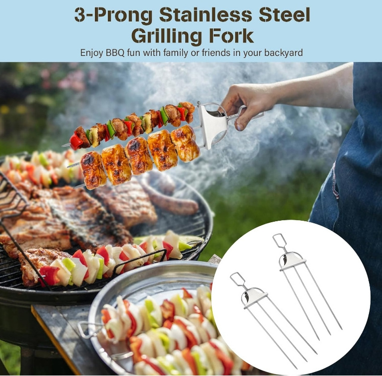 Prong Skewers for Grilling Stainless Steel Kebab Metal Grill Skewers Easy-to-Use Push Bar Slider kabab skewers stainless steel