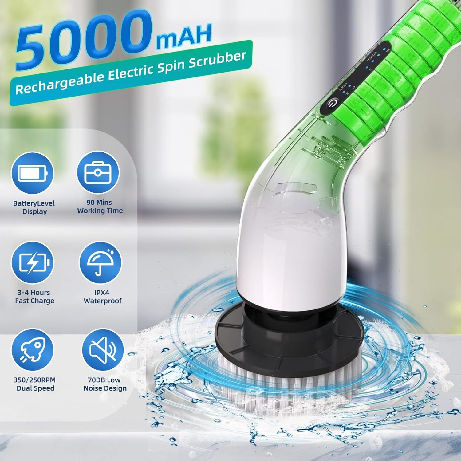 New Cordless Electric Spin Scrubber Adjustable Extension Handle Power Shower Scrubber for Bathroom Floor and Home Plastic Hand