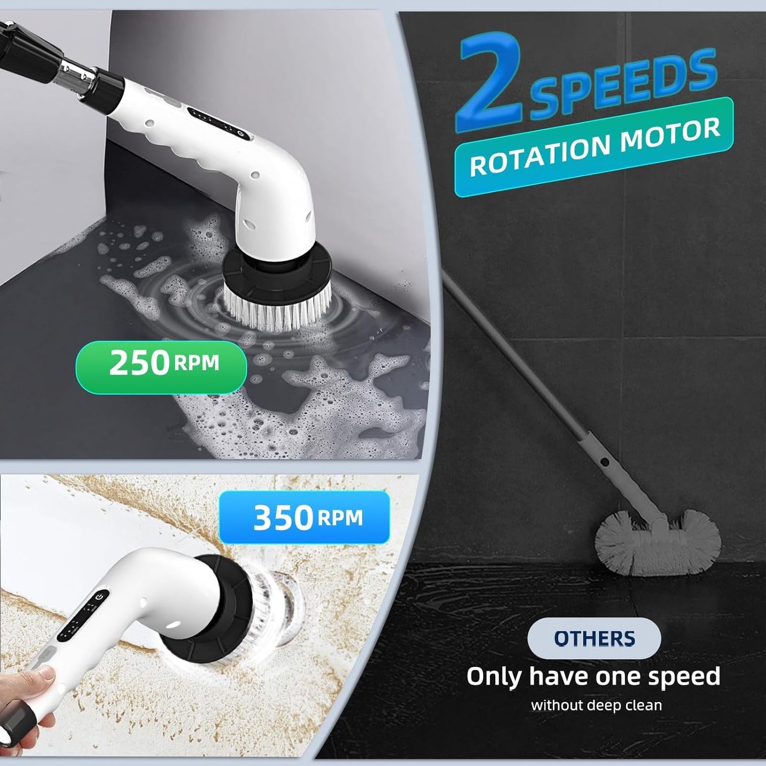 New Cordless Electric Spin Scrubber Adjustable Extension Handle Power Shower Scrubber for Bathroom Floor and Home Plastic Hand