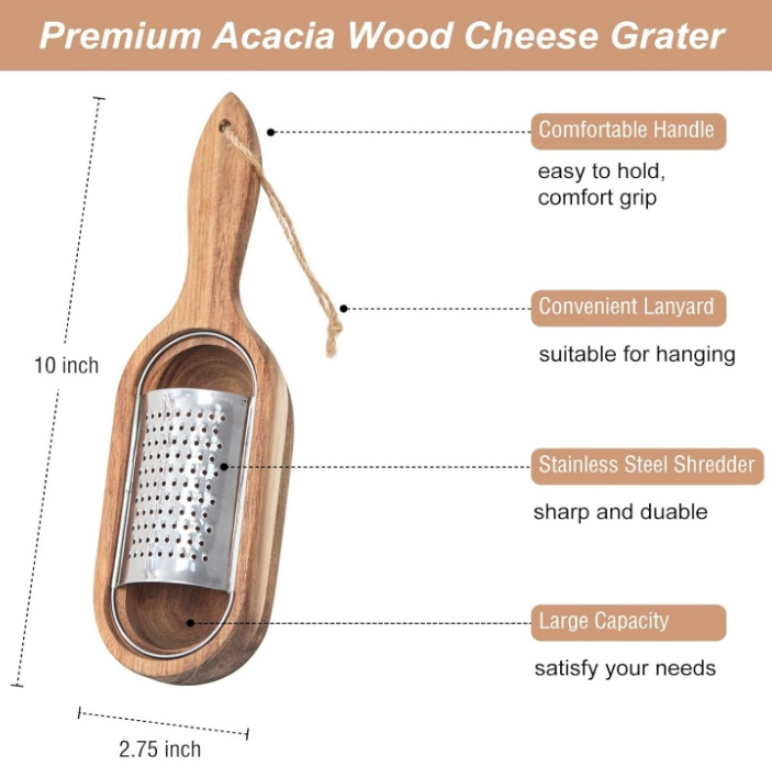 Wooden Cheese Grater with Handle Cheese Shredder Cheese Shredder with Long Stainless Steel Handle