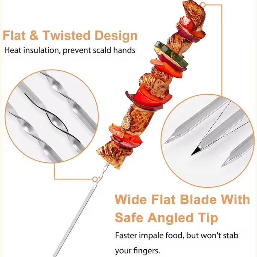 Shish Kebab BBQ Grill Shish Kebab Slicer Grill Skewers with Portable Metal Storage Tube Stainless Steel Barbecue Skewer