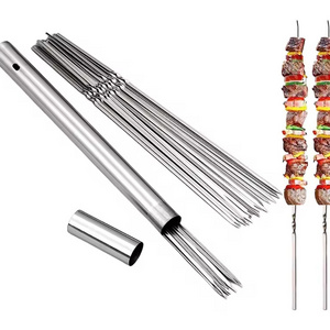 Shish Kebab BBQ Grill Shish Kebab Slicer Grill Skewers with Portable Metal Storage Tube Stainless Steel Barbecue Skewer