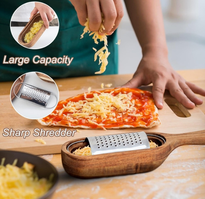 Wooden Cheese Grater with Handle Cheese Shredder Cheese Shredder with Long Stainless Steel Handle