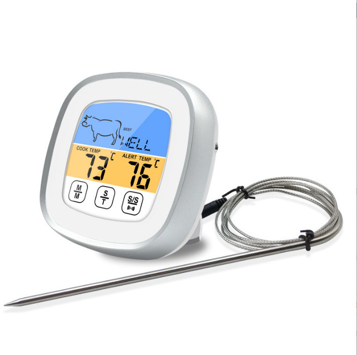 BBQ Barbecue Digital Electronic Thermometer with Timer LCD Food Meat Thermometer Stainless Steel Plastic Instant Read Room Use